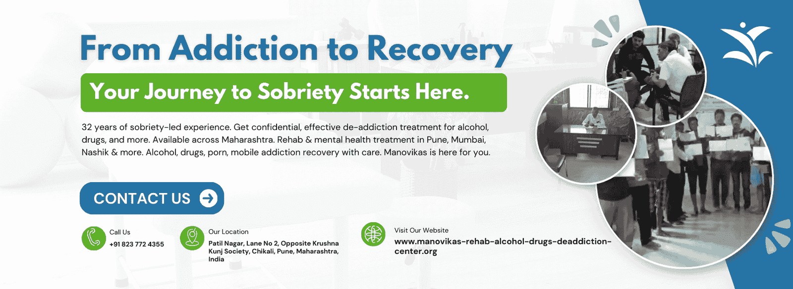 Blue and Green Modern Addiction and Rehab Center Banner